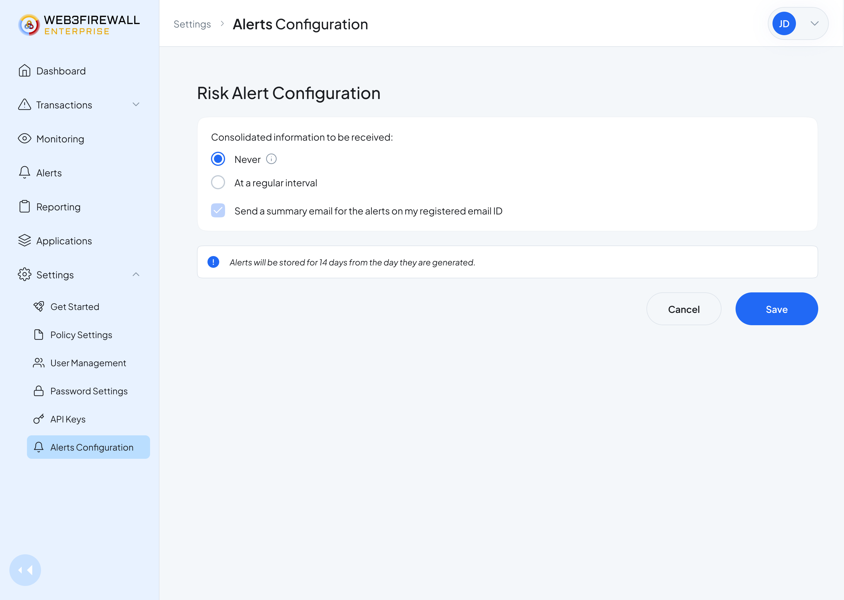 Risk Alert Configuration
