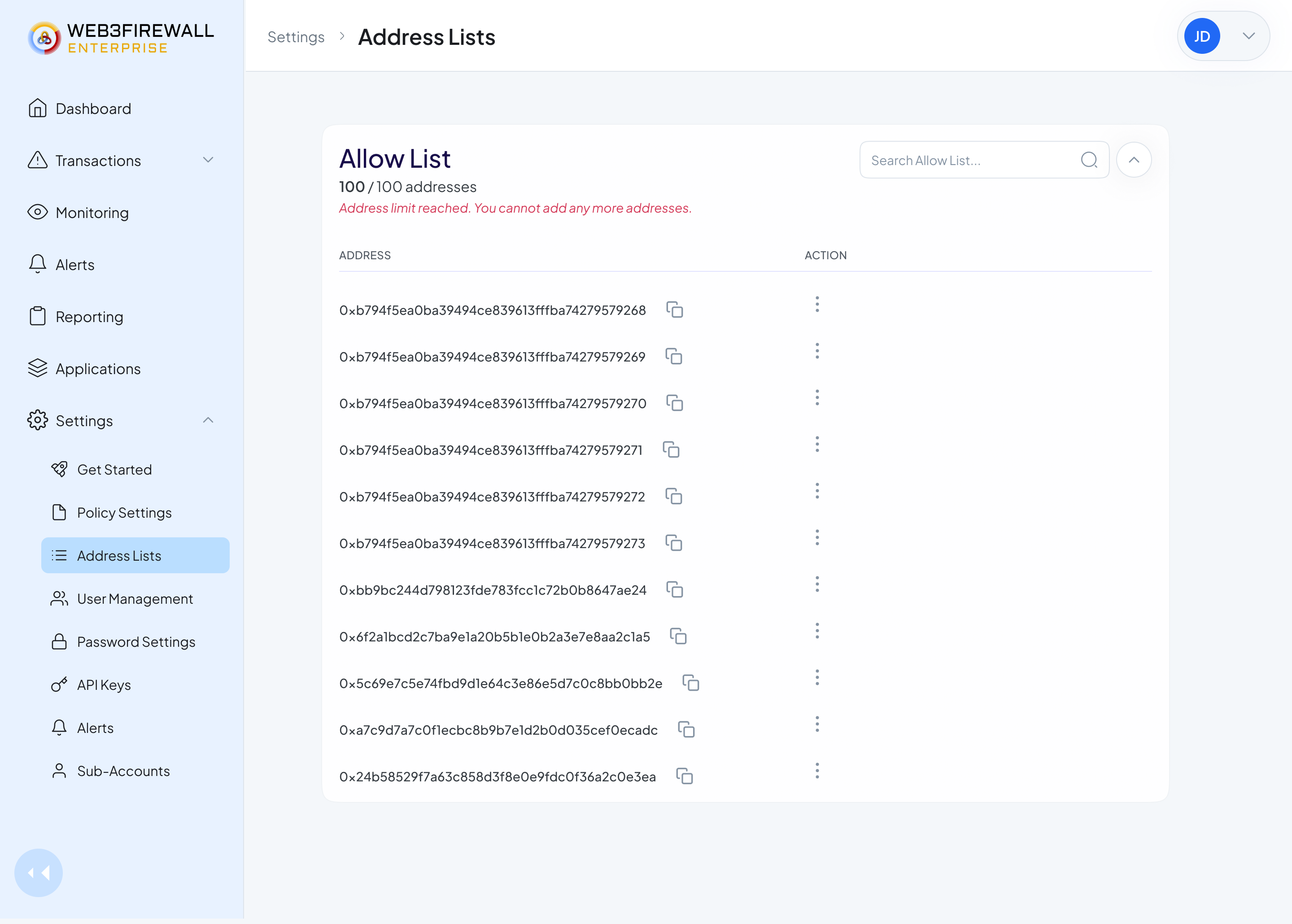 Allow list address limit reached