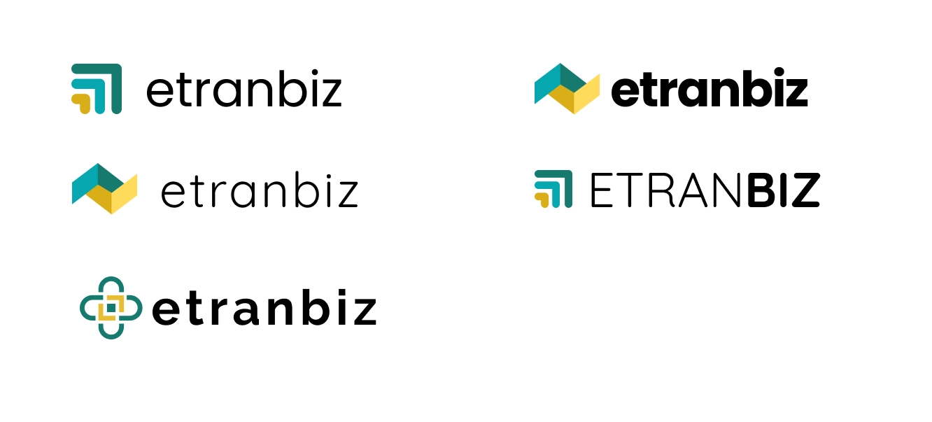eTranbiz final logomark, faceted geometric badge in teal, green, and gold