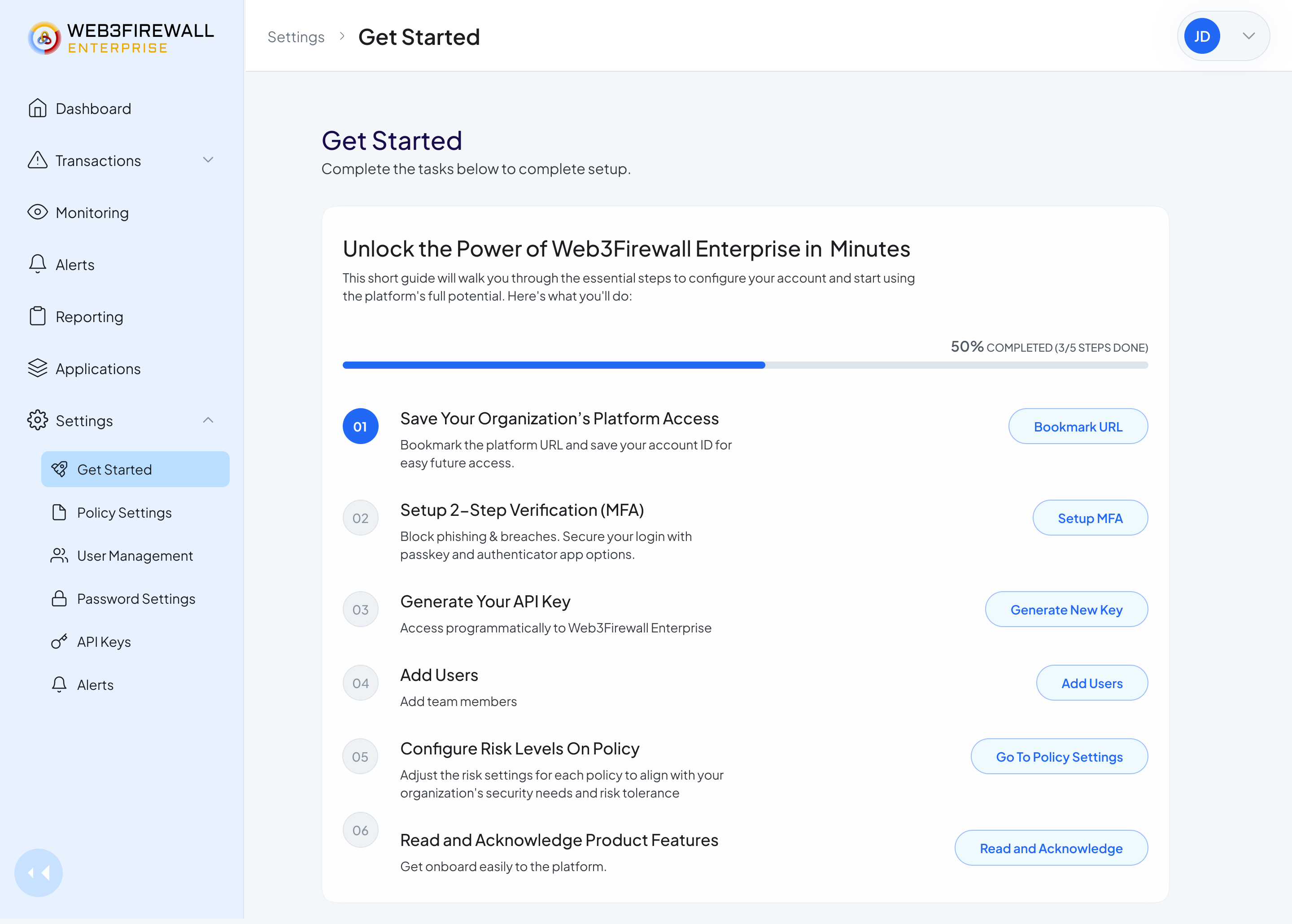 Get Started onboarding checklist