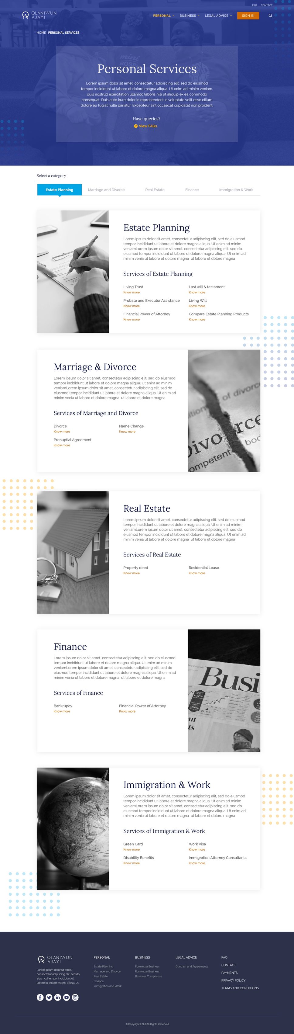 Mid-fidelity pass of the Personal Services category page with real photography and brand color