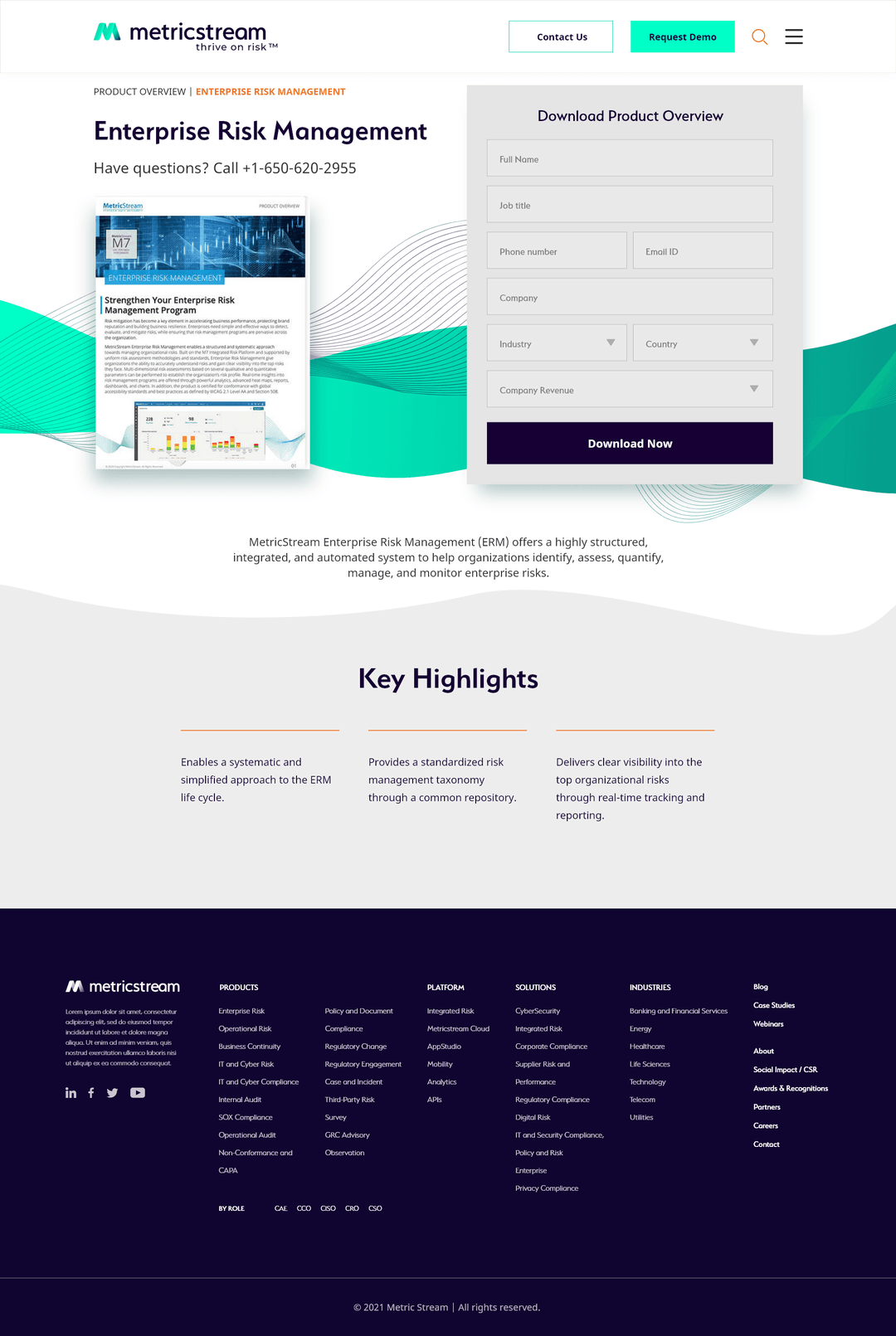 Enterprise Risk Management product page, built on the shared page-template system with the new gradient brand language