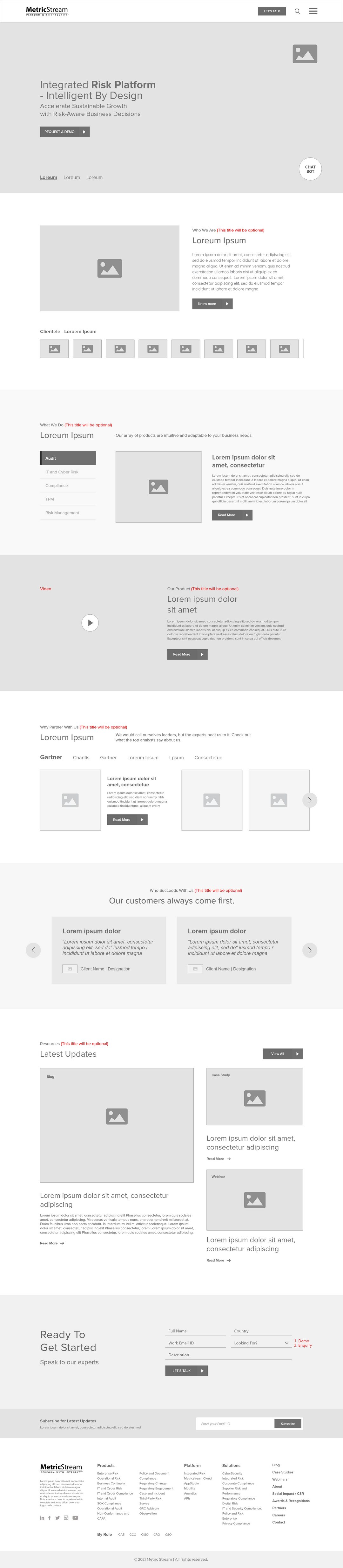Grayscale wireframe of the new homepage structure, solving hierarchy and navigation before any brand color