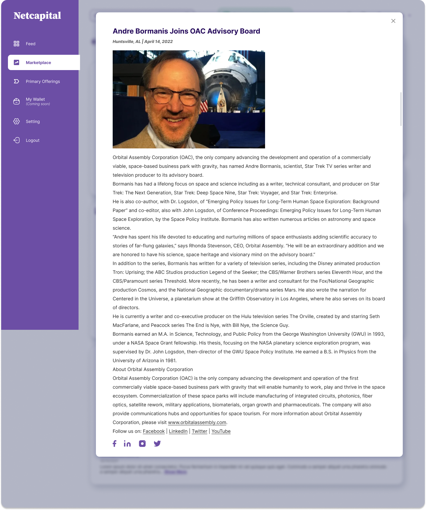 Announcement modal