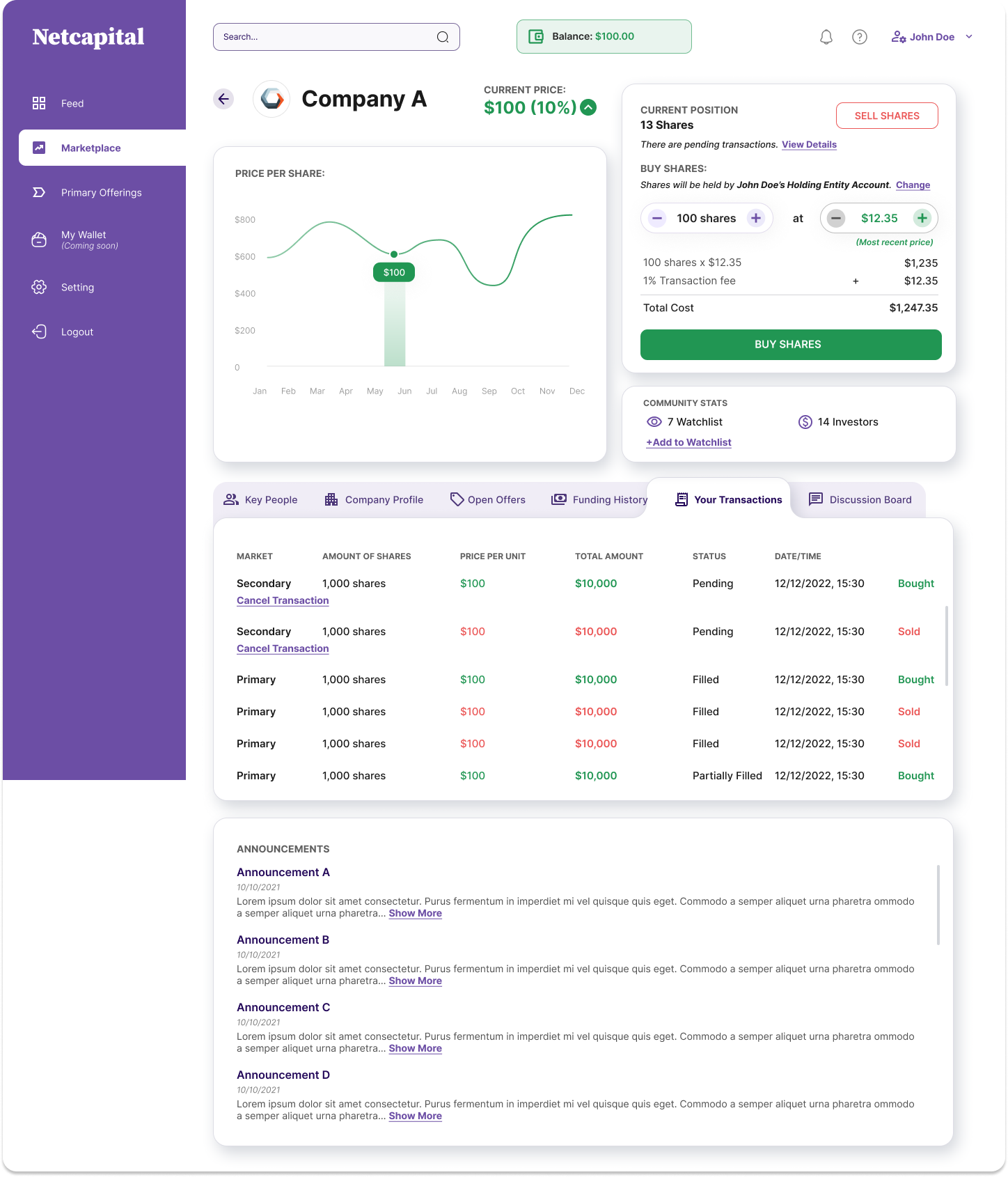 Your transactions, deal page alternate state