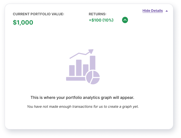 Empty state, portfolio analytics graph not yet available