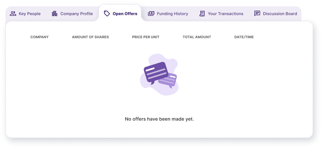 Empty state, deal page open offers tab, no offers made yet