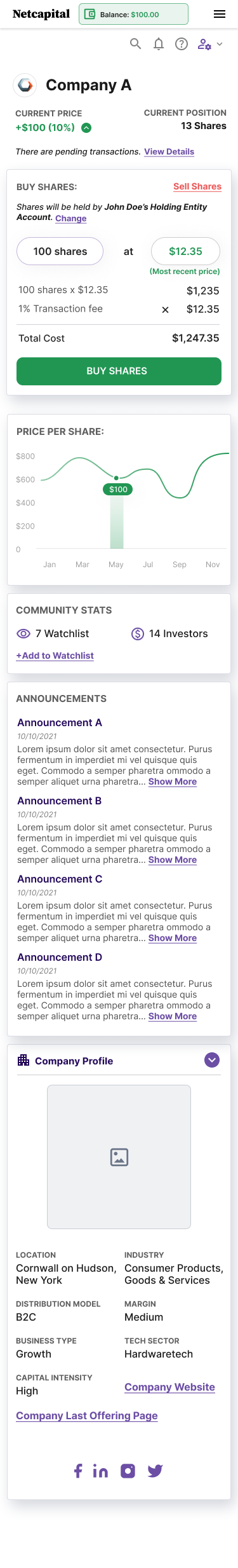 Mobile company profile tab