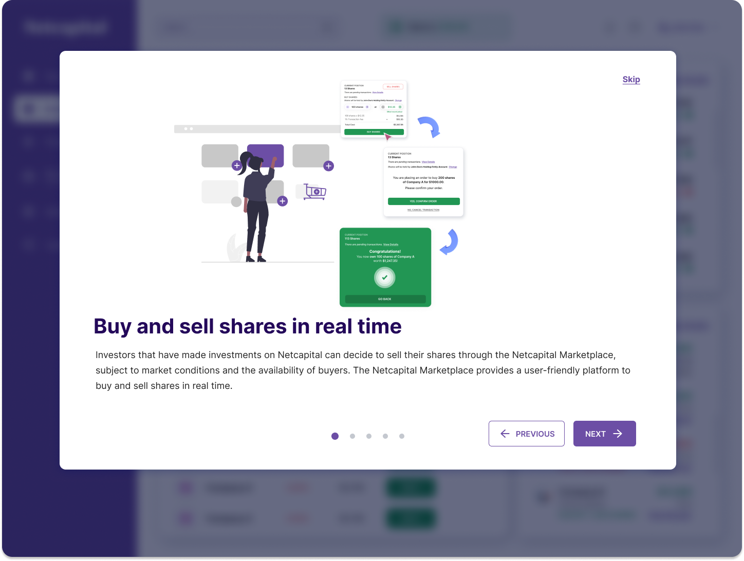 Onboarding step 2: Buy and sell shares in real time