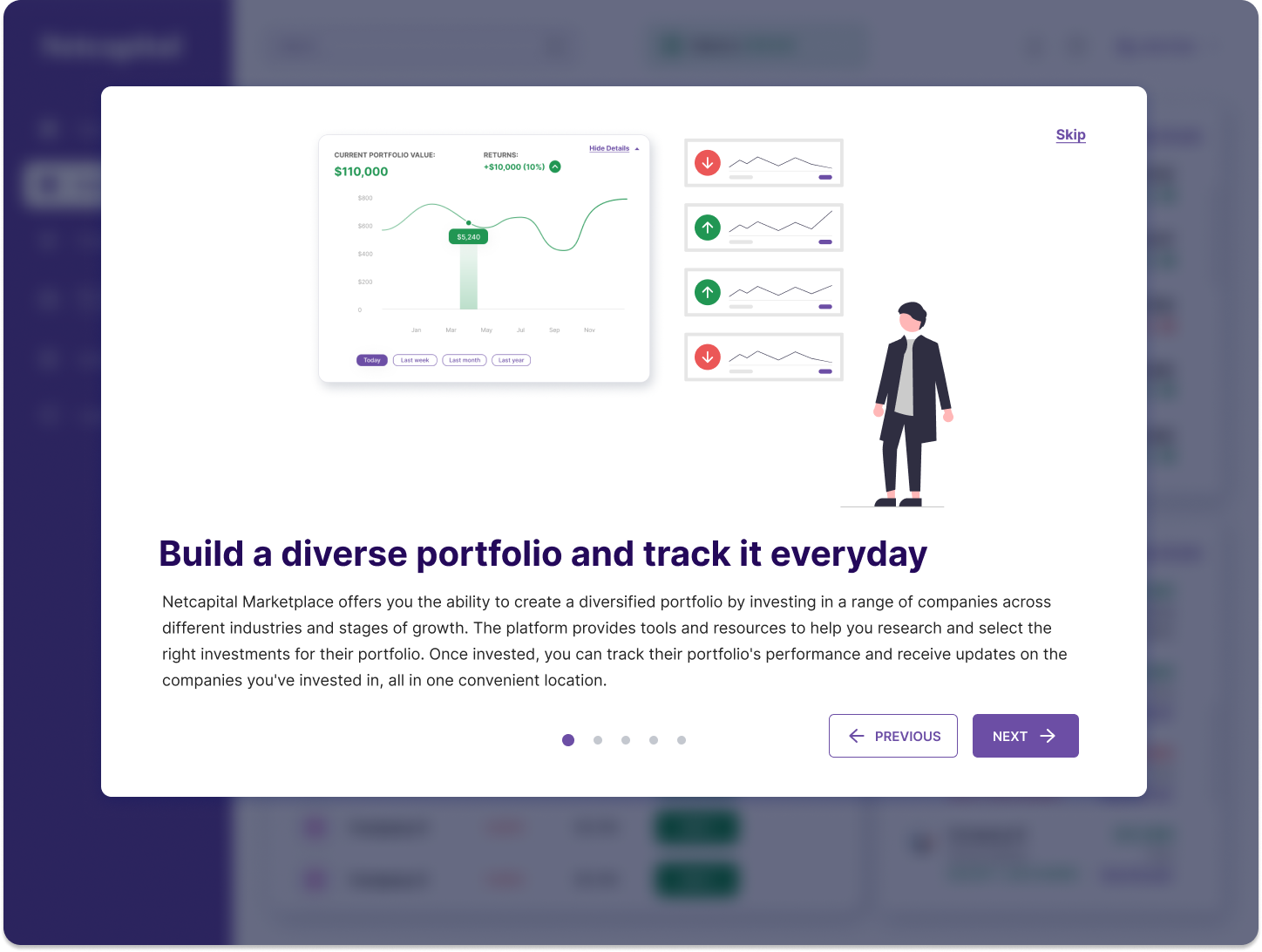 Onboarding step 3: Build a diverse portfolio and track it everyday