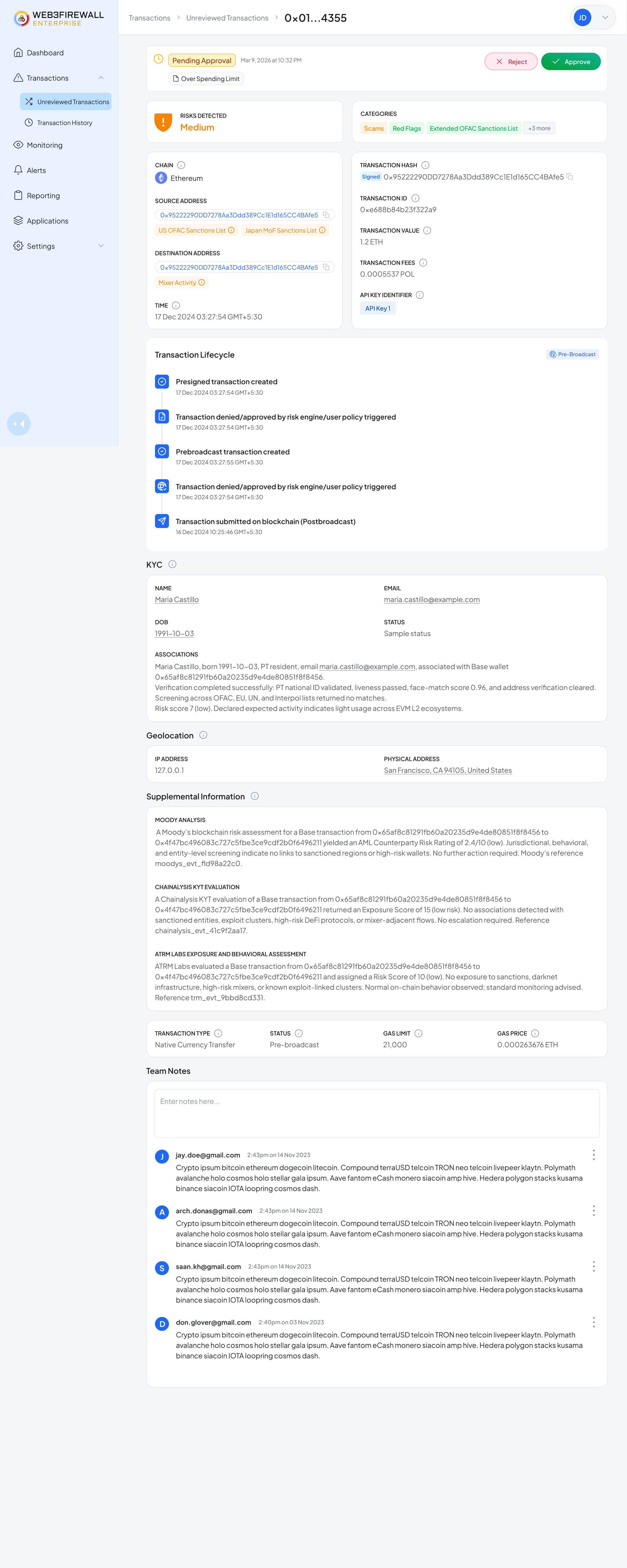 Transactions pending approval
