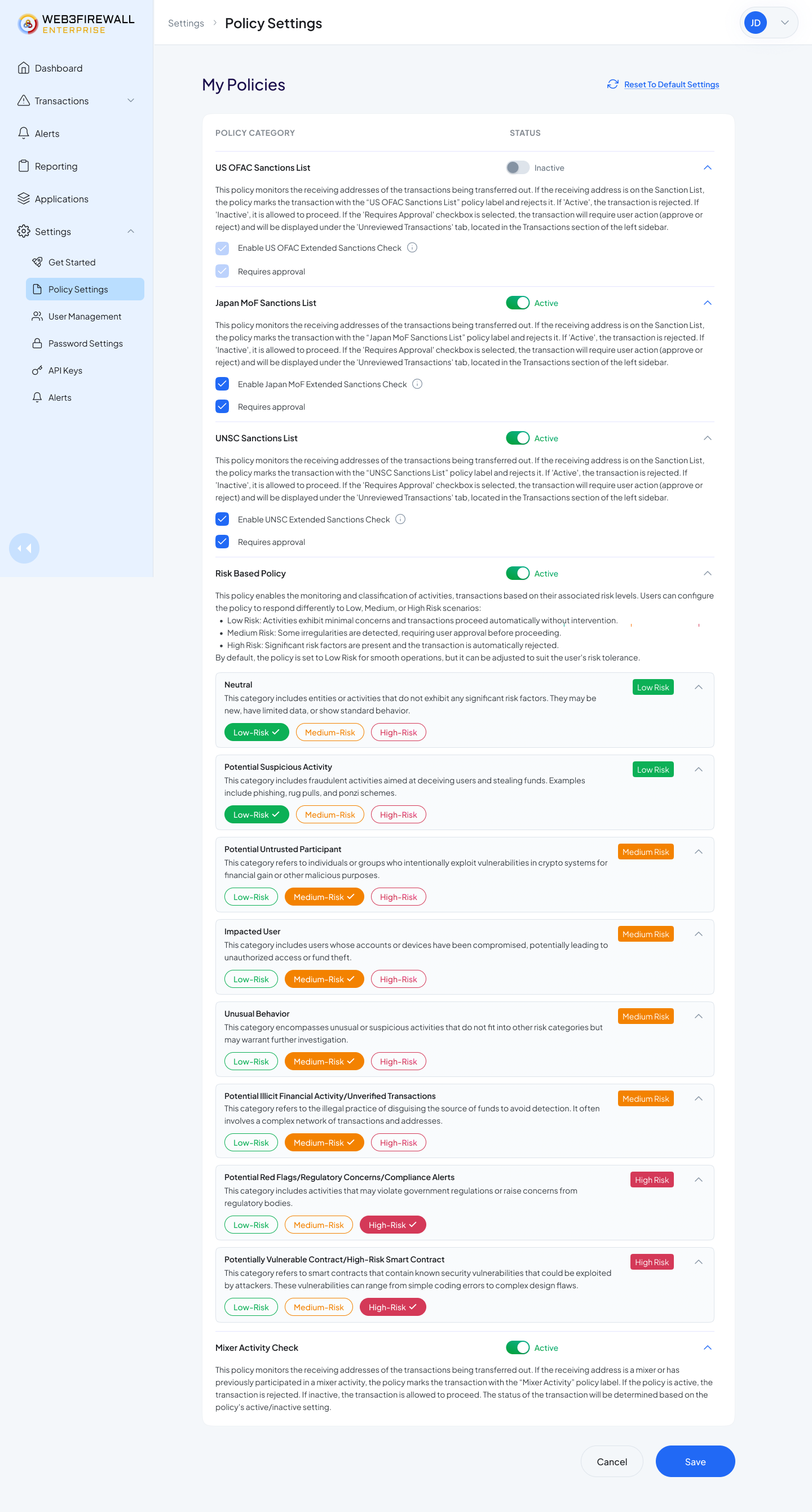 Policy Center all policies expanded