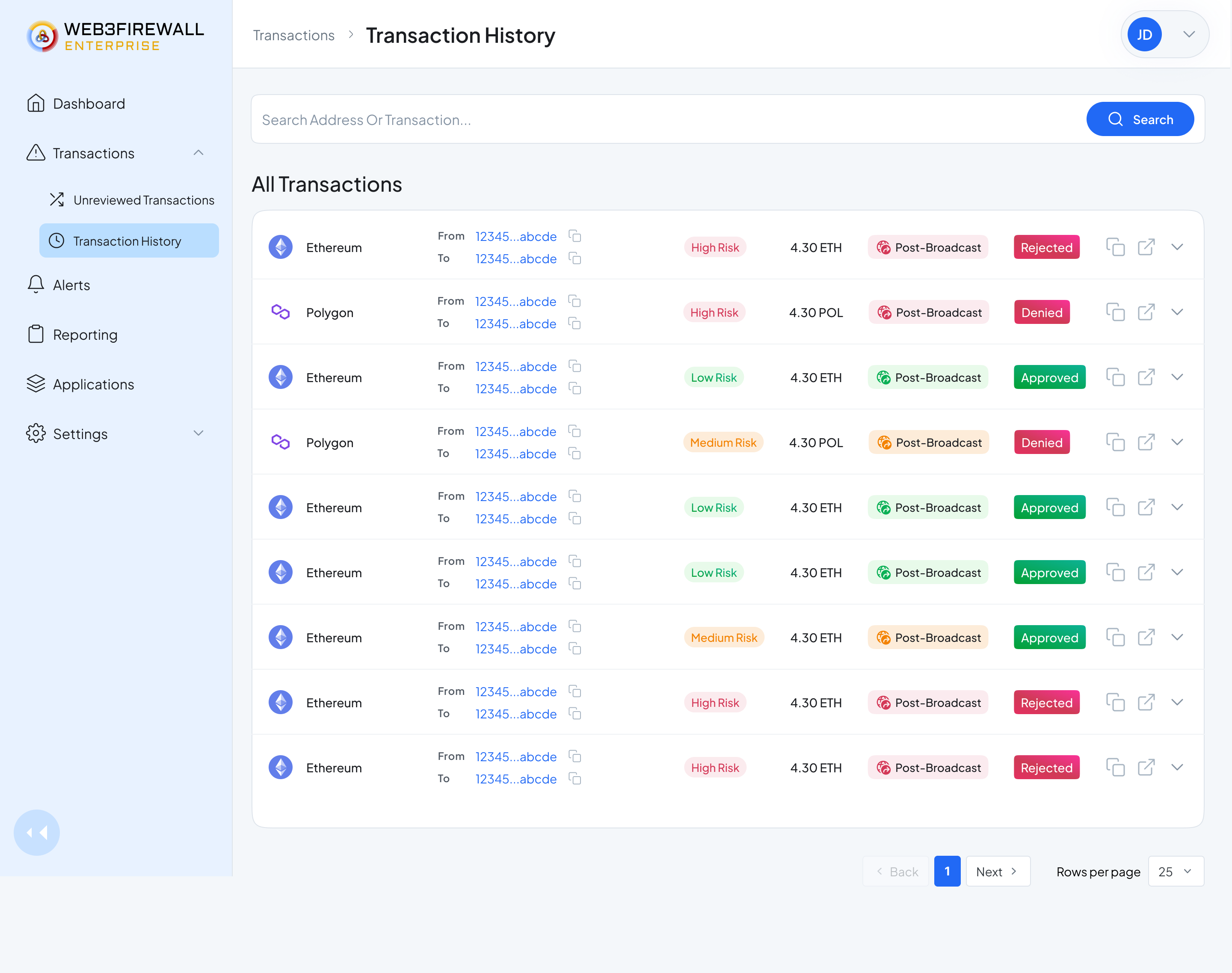 Transaction history log