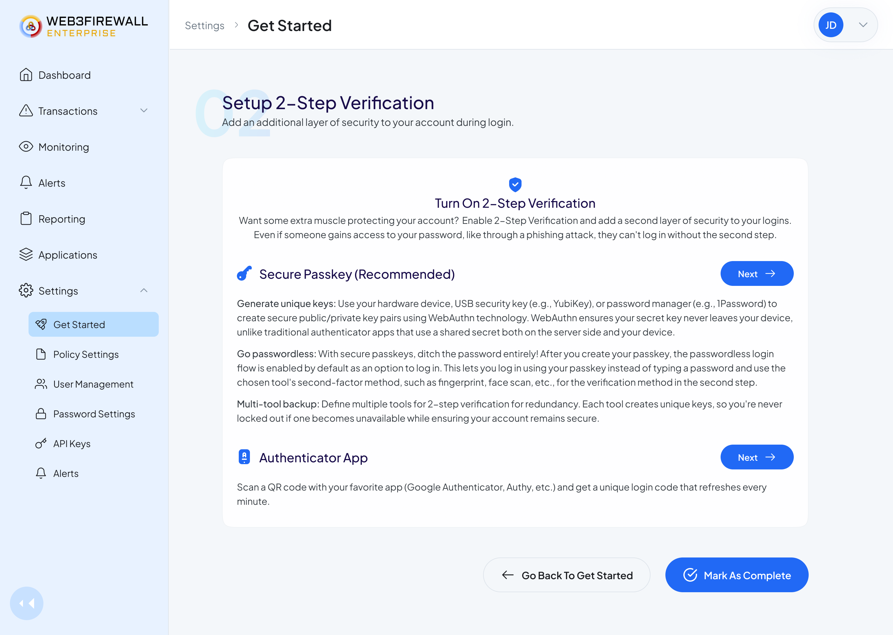 Two-step verification setup