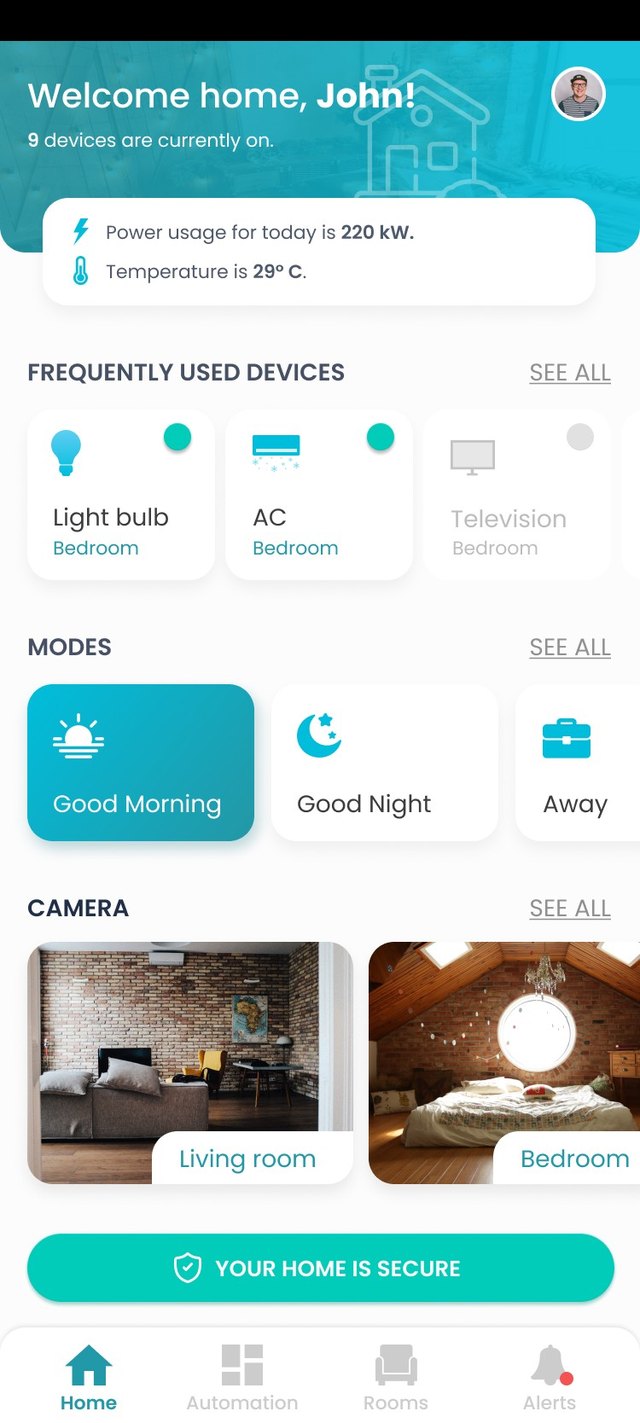 Vitae 22 smart-home app home screen