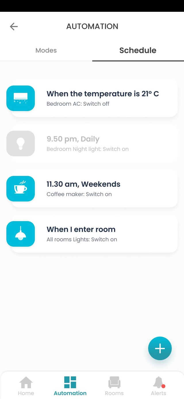 Automation schedule screen listing plain-language rules
